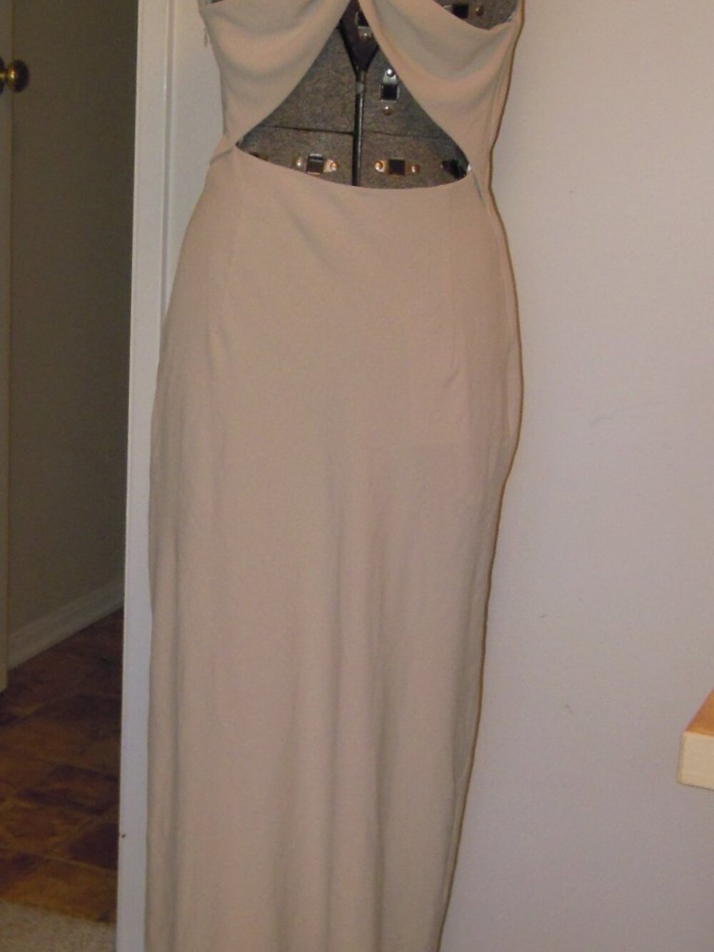 Long Beige/Sand Dress Gold Detail Size SMALL Zara Draped Neck Midi NWT - Picture 3 of 7